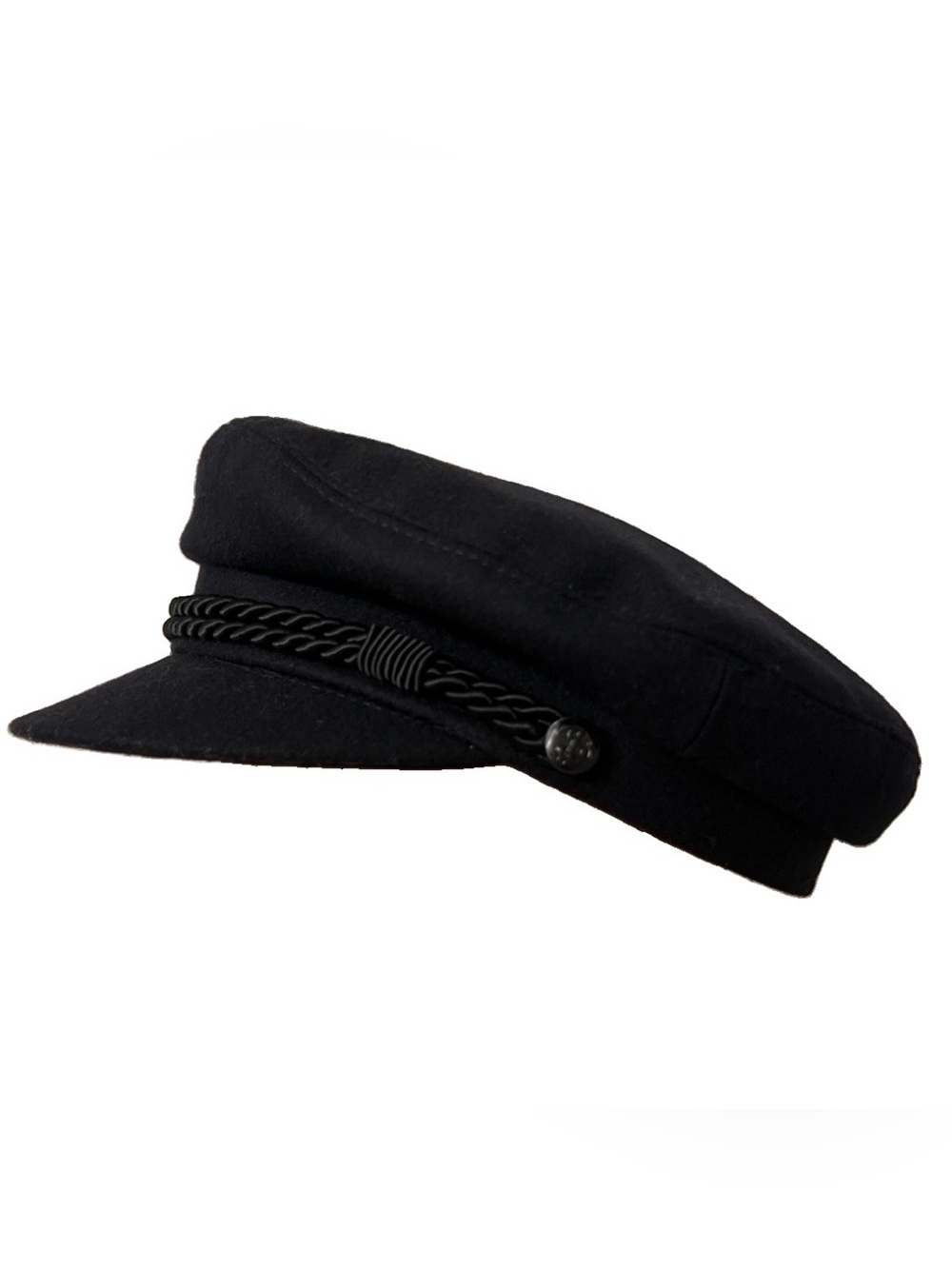 Elbsegler Unisex Black Wool Fisherman Sailor Cap German Maritime Hat Flat Top